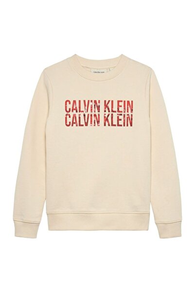 Calvin Klein Baskılı Erkek Çocuk Ekru Sweatshırt IB0IB02527PGB