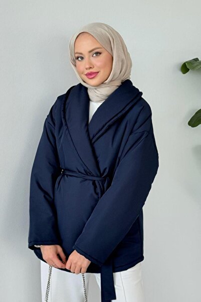 Şulemoda Giyim Φουσκωτό παλτό με ίσια ζώνη σε μπλε ναυτικό