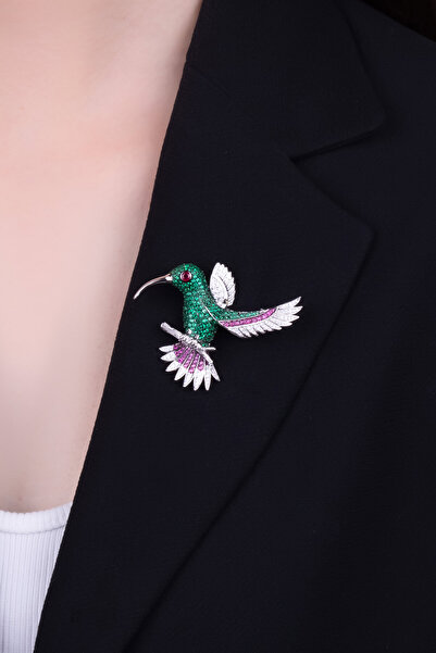 So CHIC... Cennet Kuşu 18 Ayar Beyaz Altın Kaplama Gümüş Broş