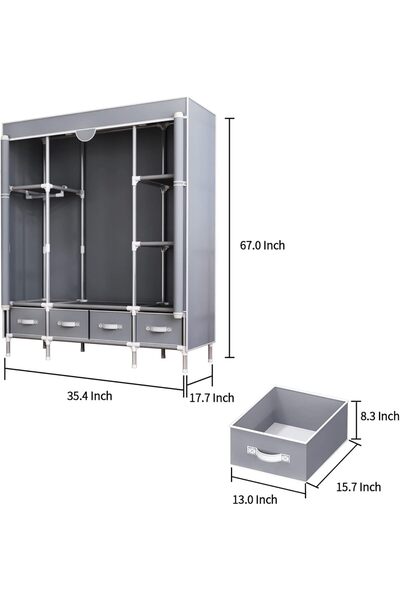 Extra Fabric Wardrobe with Four Zipper Drawers and Nonwoven Foldable Cover