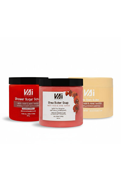 vai naturals Skin Care Set: Foaming Sugar Scrub, Shea Butter Body Soap & Hydr...