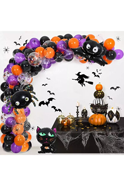 doneel Halloween Them Party Balloon Arch Garland Kit With Bats, Spider Web And Cute Scary Ghost