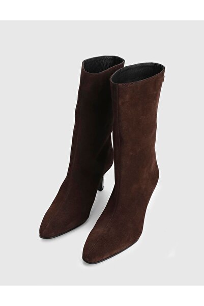 İLVİ Alvina Genuine Suede Leather Brown Women's Heeled Boots