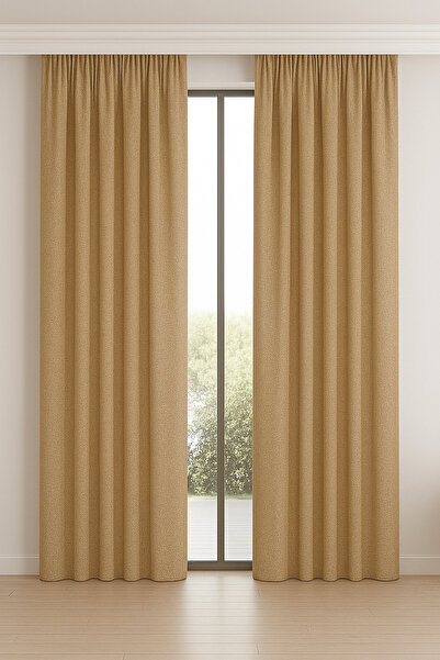 TÜLHOME Twit Keten Fon Perde Hardal V.105 PİLESİZ TEK KANAT ( Büzgü Ekstrafor...