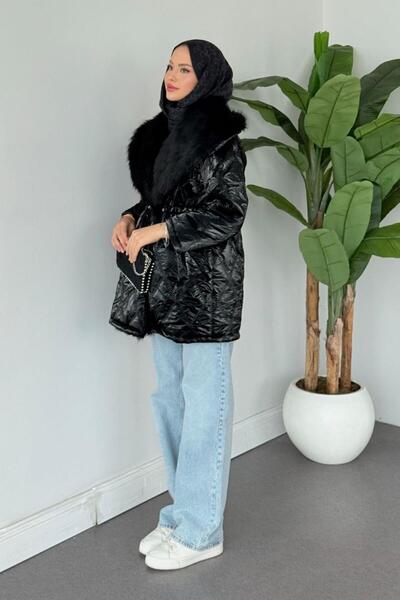 Şulemoda Giyim Pay Fur Inflatable Coat Black