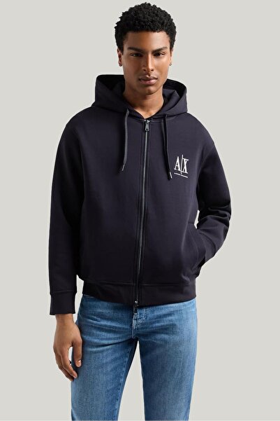 Armani Exchange Erkek Regular Fit Fermuarlı Kapüşonlu Sweatshirt - Lacivert