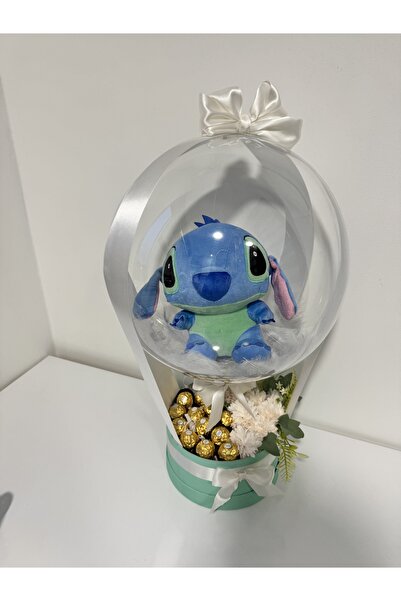 Stitch Temalı Balon Kutusu – Premium Çikolata ve Pelüş Aranjman
