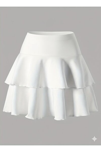 CARABO MODA Fusta mini evazată cu volane pentru fetiță, cu două straturi, talie înaltă (tabelul cu mărimi disponibil în fotografie)