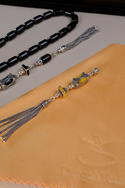 dergah tesbih Special Yellow Enamel Silver Tassel