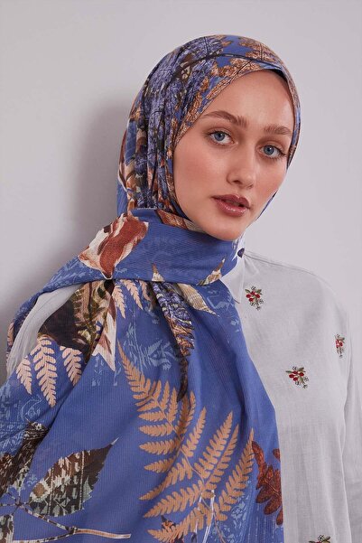 Levidor K.Mavi Yaprak Desen Pamuk Şal