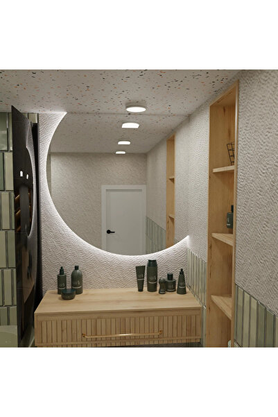 Aypars Atölye Dekoratif LED Yarım Ay Duvar Ayna – Işıklı, Çerçevesiz, Modern ...