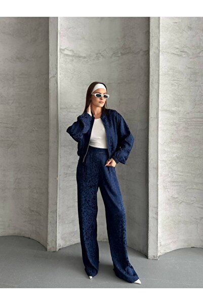 Bella Breeze Women's Leopard Satin Jacket Pants Two Piece Set