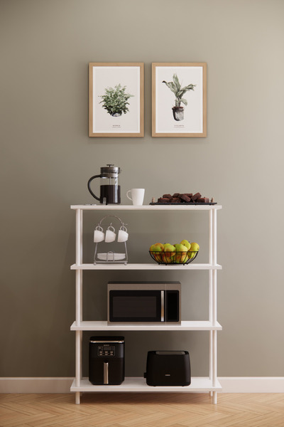 Phobia Döndür Tak Modüler 4 Raflı Kahve Köşesi Çok Amaçlı Mutfak Rafı, Kolay Kurulumlu Raf Sistemi