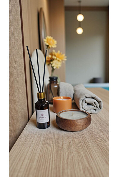 COCOS CANDLES Yasemin Mum&Koku Set-Ahşap Fitil Bambu Oda Kokusu (50 ml)