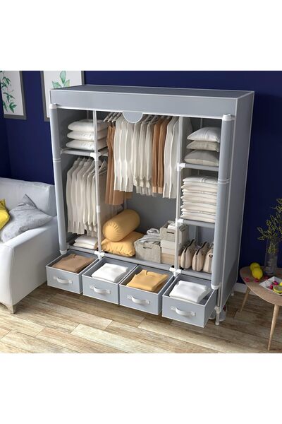 Extra Fabric Wardrobe with Four Zipper Drawers and Nonwoven Foldable Cover