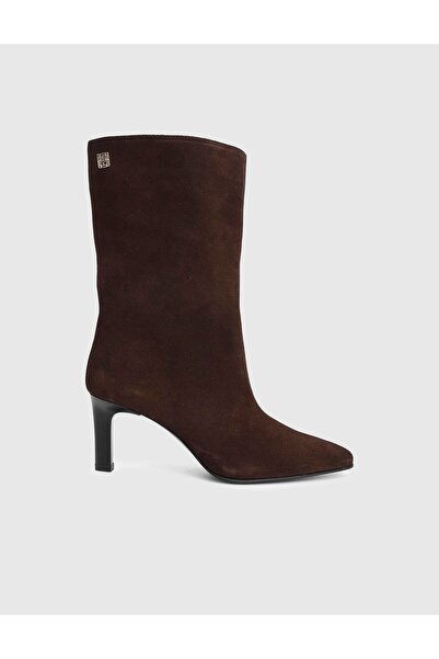 İLVİ Alvina Genuine Suede Leather Brown Women's Heeled Boots