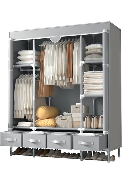 Extra Fabric Wardrobe with Four Zipper Drawers and Nonwoven Foldable Cover