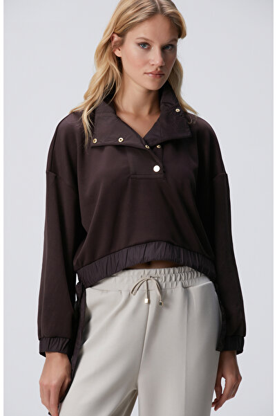 Network Kahverengi Çıtçıt Detaylı Sweatshirt