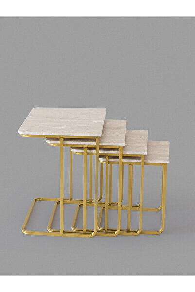 Veys Sehpa TEKERSİZ - VEGAS ZİGON SEHPA 4 LÜ - GOLD - TRAVERTER