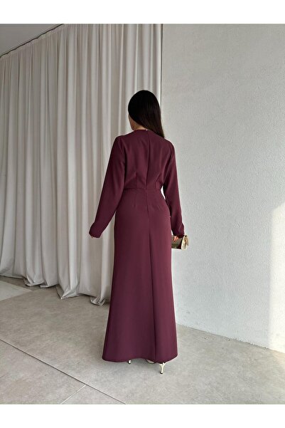 Mooi Butik LUXE Maxi Elbise 8588 - Bordo