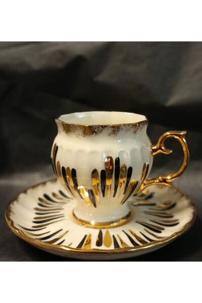 BY.RAYKA PORSELEN El Dekor Pervi̇z Porcelain Hand Painted Coffee Cup Set