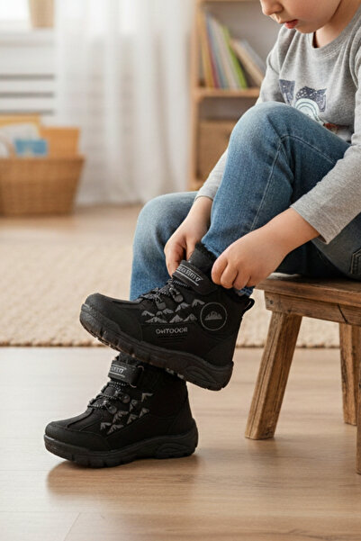 DİGGO Unisex ανθεκτικές μαύρες παιδικές μπότες χειμερινού εξωτερικού χώρου με γούνα