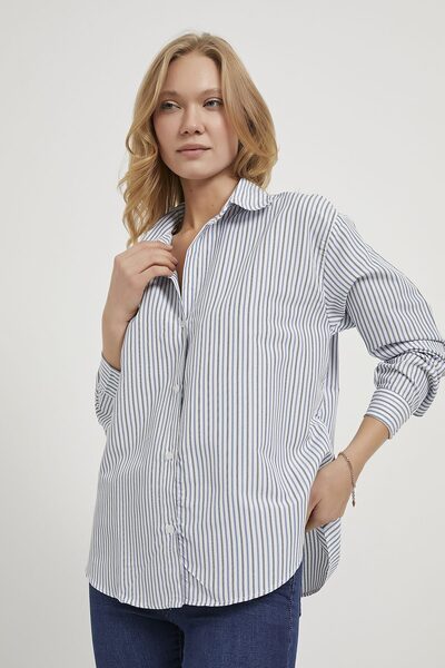 Arma Life Cămașă albastră lejeră cu mânecă lungă și dungi pentru femei