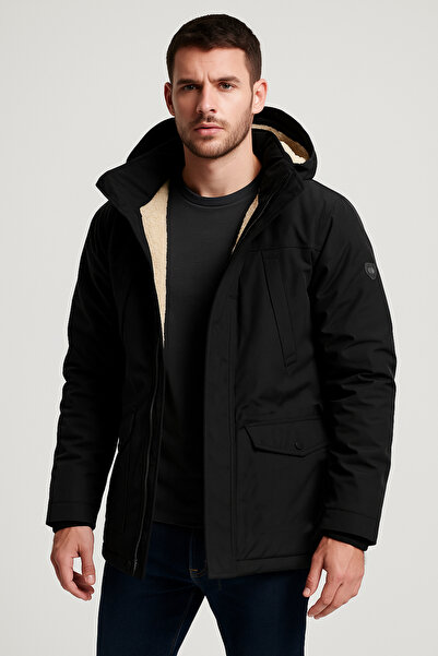 Fiyesmen diogenal kumaş su ve soğuğa dayanıklı seyyar kapüşonlu suni kürklü kısa parka kaban --1254--