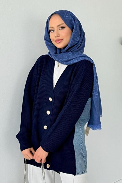 Şulemoda Giyim Ritim Yan Arka Kotlu Hırka Lacivert