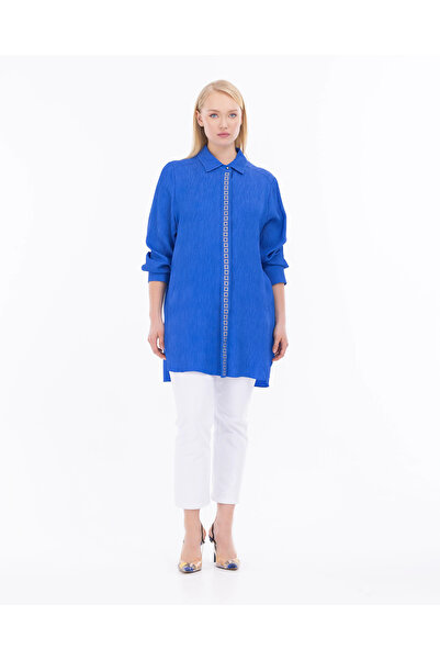 Galaxia Plus Size Tunic with Stone Details - Indigo