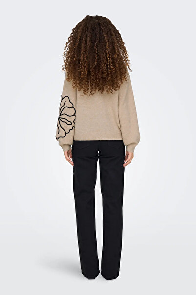 ONLY Women's Jdyjella Patterned Round Neck Wool Sweater 15344518 Beige