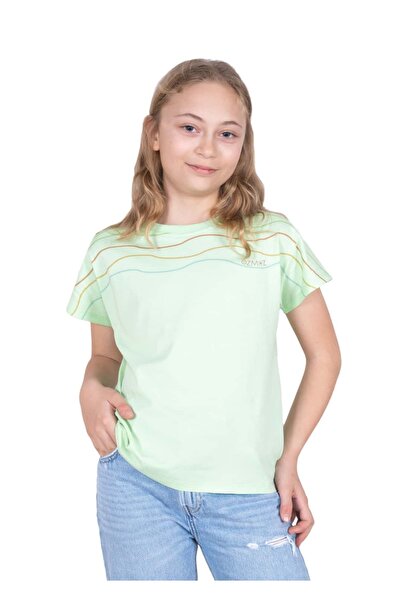 Ozmoz By Mukadder Özden Organic Green Printed Summer Girl's T-Shirt