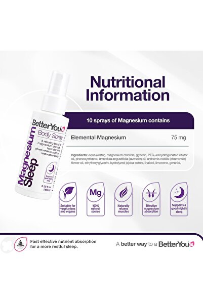 Better You BetterYou Magnesium Sleep Body Spray, Made with Zechstein Magnesium Chloride and Essential Oils, Mag