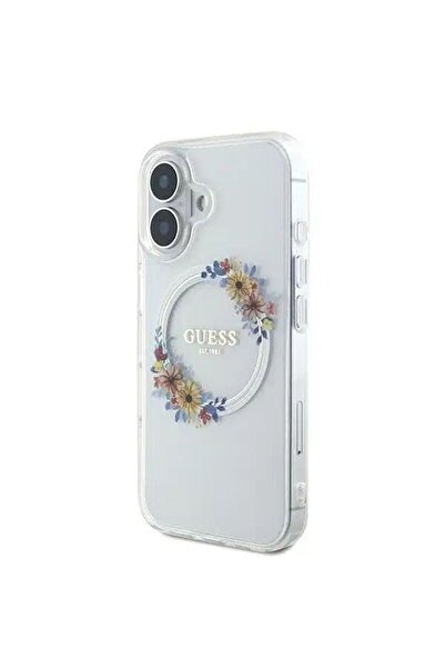 Guess Θήκη για iPhone 16, IML Flowers Wreath MagSafe - Διαφανής