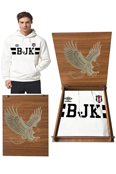 Beşiktaş Original Hooded White Sweatshirt with Gift Wooden Box