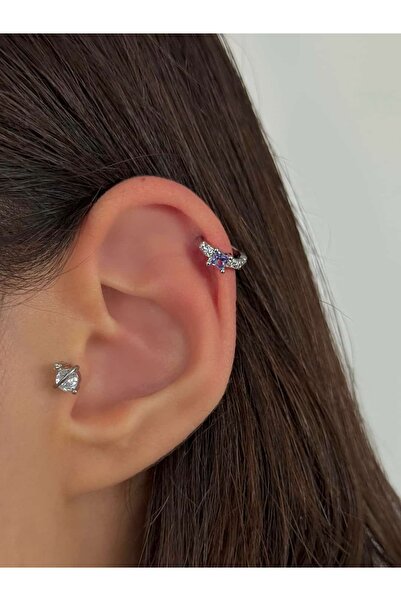 h&b design jewel Çelik Silver Mor Taşlı Halka Piercing