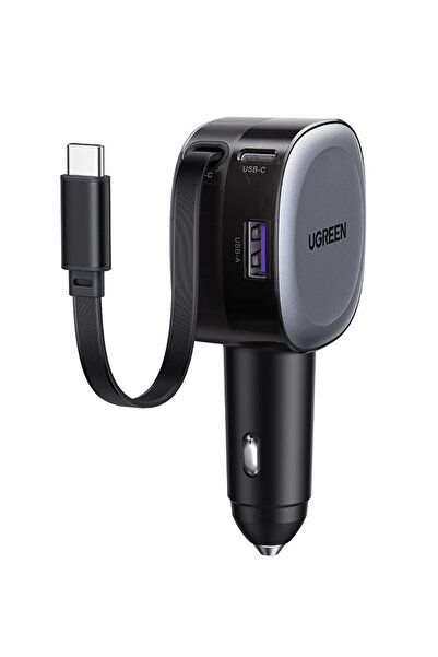 Ugreen 75W 2 Portlu USB-C Kablolu Araç İçi Şarj Cihazı Çakmaklık Adaptörü, 55653