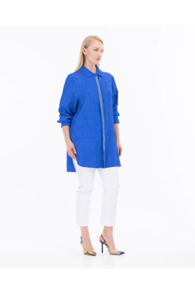 Galaxia Plus Size Tunic with Stone Details - Indigo