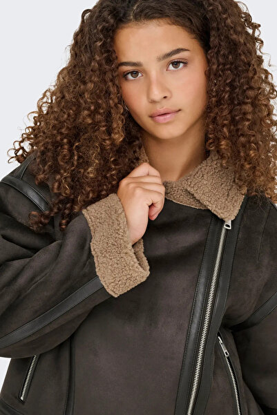 ONLY Women's Onlkendra Fur Collar and Fur Lined Suede Coat 15348991 Brown