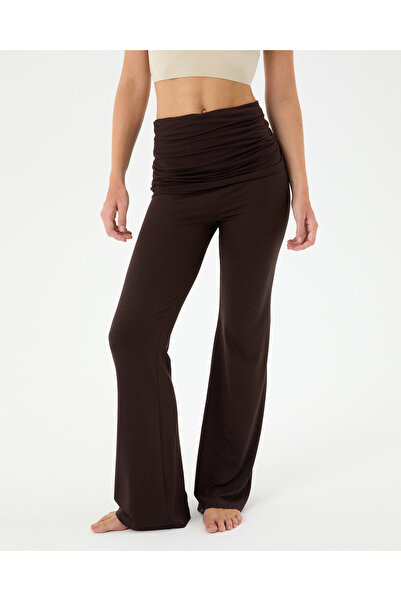 Ayma Active Brown Foldable Waist Lounge Pants
