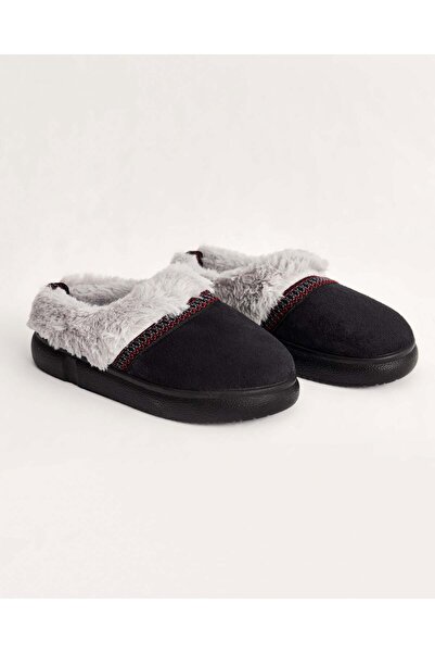 Chirpy Women's Winter Ethnic Patterned Black Suede Comfortable Indoor Shoes - Emma
