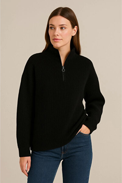 modi Women's Half-Zip Knit Sweater – Thessaloniki Knit, Stand-Up Collar, Cott...