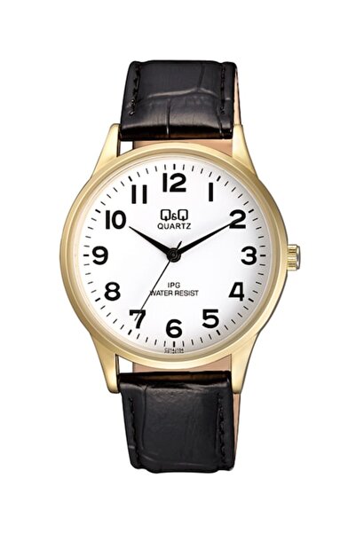 Q&Q Round Watch with Synthetic Leather Strap - Black