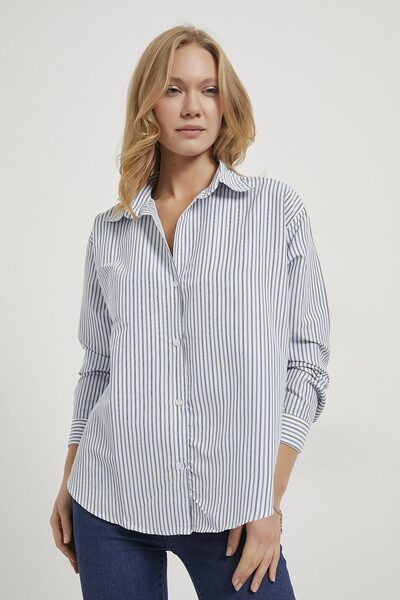 Arma Life Cămașă albastră lejeră cu mânecă lungă și dungi pentru femei