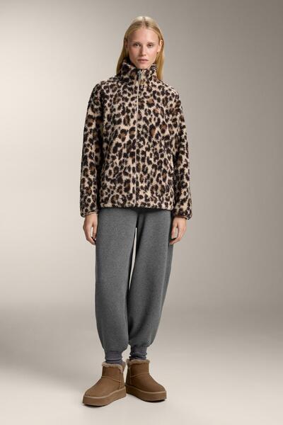 Oysho Faux-shearling animal print jacket