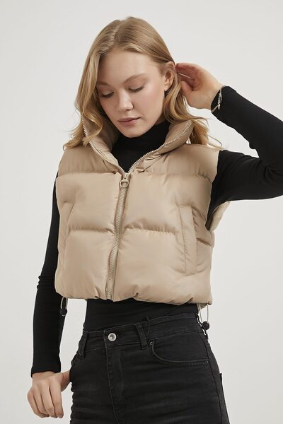 Arma Life Women's Zippered Puffer Slim Fit Stone Crop Puffer Vest