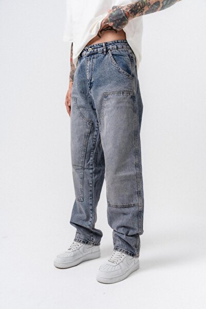 Respire Men's Piece Detailed Baggy Jeans Blue