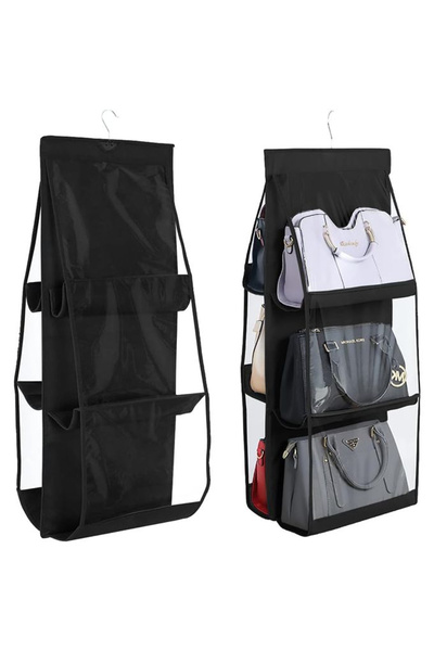 TECOS Set organizatoare suspendate pentru genti de mana, 6 rafturi , agatatoare metalica, 2 bucati