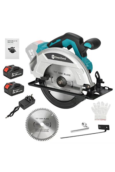 GearZone Cordless Circular Saw 7-1/4" with 2pcs 21v Battery, 4500RPM 0-45° Bevel Cutting for Wood-Blue