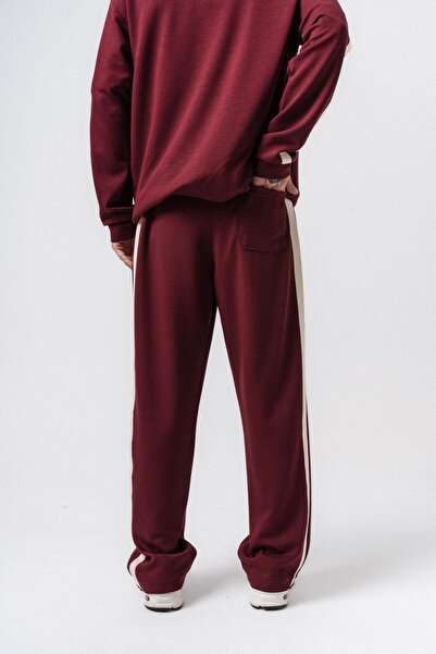 Respire Men's Stripe Detailed Modal Baggy Sweatpants Cherry